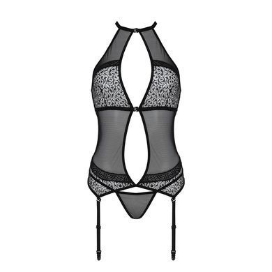 Корсет з пажами Passion SATARA CORSET XXL/XXXL black, стрінги, мереживо, застібки спереду та ззаду SO8477 фото