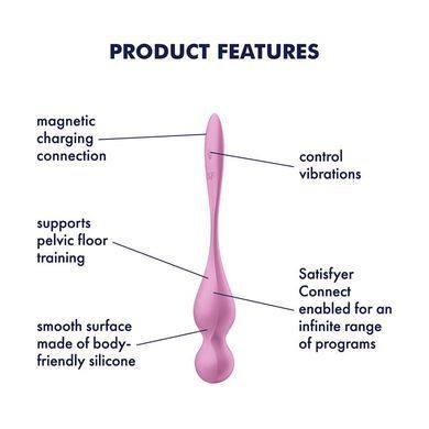 Вагинальные смарт-шарики с вибрацией Satisfyer Love Birds 1 Connect App Pink, 78 г SX0570 фото