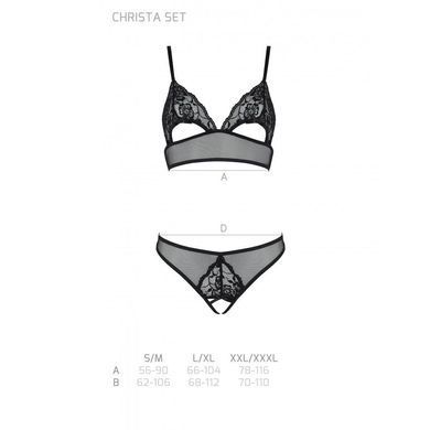 Комплект из браллета с ажурным лифом и открытыми трусиками Passion CHRISTA SET Open Bra L/XL black SO5759 фото