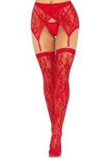 Комплект Leg Avenue Lace thigh highs & garterbelt, One Size, красный, чулки и пояс с пажами SX1060 фото