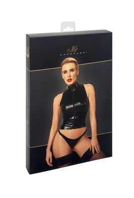 Топ Noir Handmade F324 Glam, XL, black, халтер, на молнии, виниловые вставки, воротник-стойка SX0378 фото