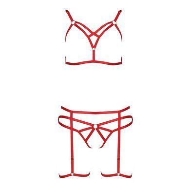 Комплект белья Passion Exclusive MAGALI SET OpenBra L/XL, red, стрэпы, лиф, трусики и пояс PS23801 фото