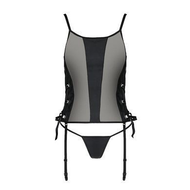 Сетчатый корсет из экокожи Passion MALWIA CORSET 6XL/7XL black, с люверсами и съемными пажами SO7099 фото