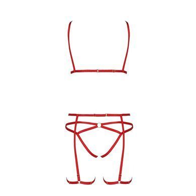 Комплект белья Passion Exclusive MAGALI SET OpenBra L/XL, red, стрэпы, лиф, трусики и пояс PS23801 фото