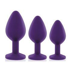Набір силіконових анальних пробок із кристалом Rianne S: Booty Plug Set Purple, діаметр 3,2см, 3,5см, 4,2см SO3908 фото