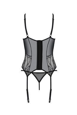 Корсет Passion LEAFA CORSET black S/M, мягкие чашки, зажимы для чулок, стринги в комплекте SX0504 фото