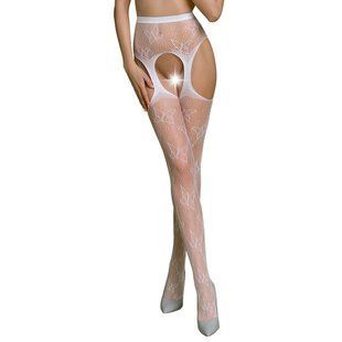 Эротические колготки-бодистокинг Passion ECO S001 white, с доступом, декор бабочки, подвязки SO7086 фото
