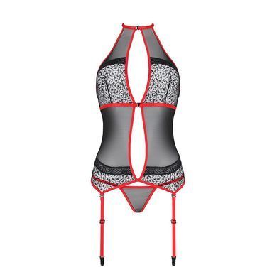 Корсет з пажами Passion SATARA CORSET S/M red, стрінги, мереживо, застібки спереду та ззаду SO8479 фото