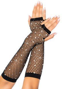 Митенки со стразами Leg Avenue Rhinestone Fishnet Arm Warmers Black, One Size SX1732 фото
