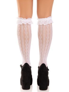 Гольфы ажурные Leg Avenue Sweetheart Ruffle Cuff Knee Highs, белые, рисунок-сердечки SX1049 фото