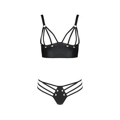 Комплект из эко-кожи с люверсами и ремешками Passion MALWIA BIKINI S/M, black, бра и трусики SO5763 фото