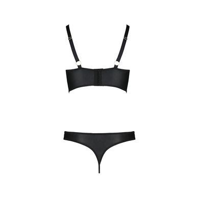 Комплект из эко-кожи с люверсами и ремешками Passion MALWIA BIKINI S/M, black, бра и трусики SO5763 фото