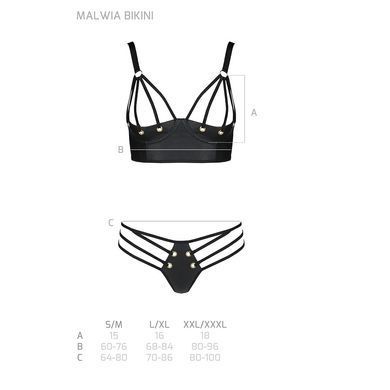 Комплект из эко-кожи с люверсами и ремешками Passion MALWIA BIKINI S/M, black, бра и трусики SO5763 фото