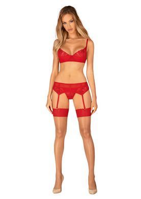 Чулки Obsessive Ingridia stockings M/L, бежевые с красной резинкой SO9041 фото