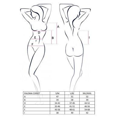 Корсет-сорочка с пажами Passion PALOMA CORSET XXL/XXXL, white, трусики, полупрозрачный EL13303 фото