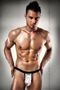 Мужские стринги с блестящим гульфиком Passion 015 THONG silver L/XL PSM0151 фото