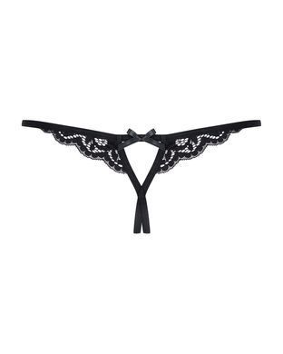 Мереживні танги з двома отворами Obsessive 831-THC-1 crotchless thongL/XL, чорні, бантики SO7176 фото