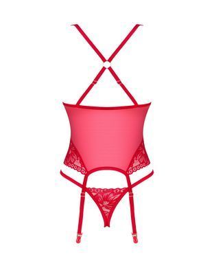 Прозорий корсет Obsessive Lacelove corset XS/S Red, мереживо, підв&rsquo;язки для панчіх SO8649 фото