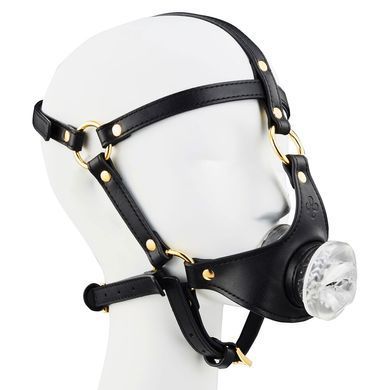 Маска-збруя для мінету LOCKINK SEVANDA Blowjob Head Harness, чорна, з м&rsquo;якою вставкою у вигляді губ SX0911 фото