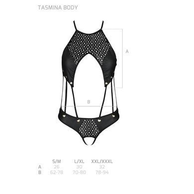 Боди с открытым доступом Passion TASMINA BODY L/XL black, экокожа, шнуровки, ажурные кружева SO8488 фото