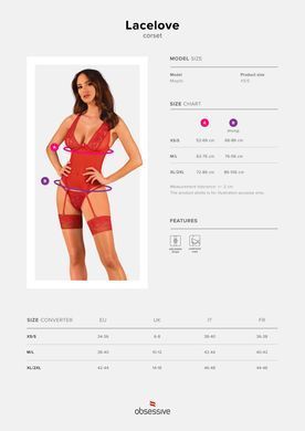 Прозорий корсет Obsessive Lacelove corset M/L Red, мереживо, підв&rsquo;язки для панчіх SO8650 фото