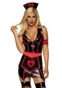 Вініловий костюм медсестри Leg Avenue Vinyl Naughty Nurse S, сукня, фартух, пов&rsquo;язки SO7927 фото