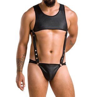 Мужское кожаное боди Passion 056 ADAM XXL/XXXL Black, заклепки SO7632 фото