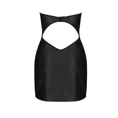 Мінісукня з екошкіри Passion CELINE CHEMISE L/XL, black, шнурівка, трусики в комплекті SO6406 фото