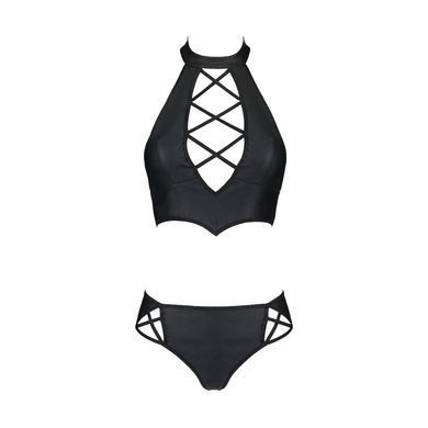 Комплект з екошкіри Passion NANCY BIKINI 6XL/7XL black, бра та трусики з імітацією шнурівки SO7103 фото