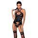 Сітчастий комплект із візерунком, корсет, підв'язки, трусики Passion HIMA CORSET XXL/XXXL black SO5351 фото 1